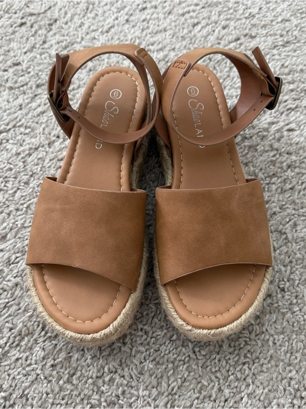 Womens Tan Espadrille Ankle-Strap Platform Sandals